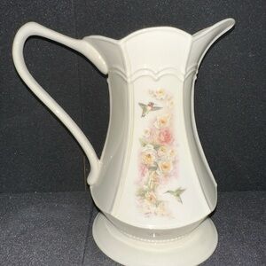 Floral Ceramic Pitcher with Hummingbird Design‎